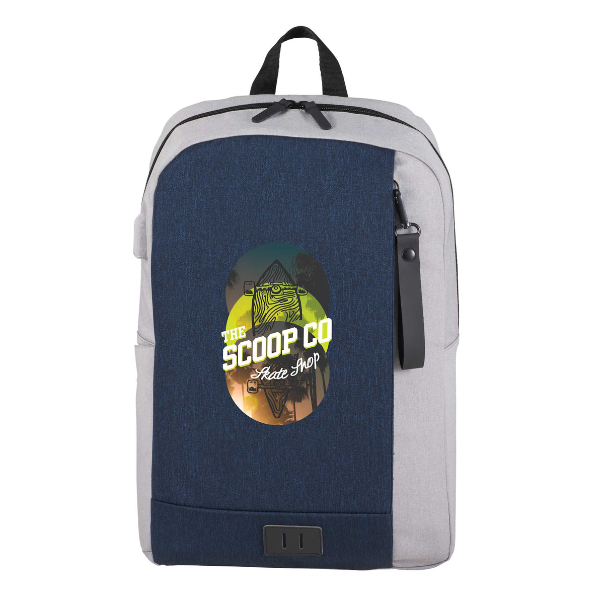 Whitby Slim Laptop Backpack with USB Port, 15 Inch Debossing - Navy/Gray - Front 2