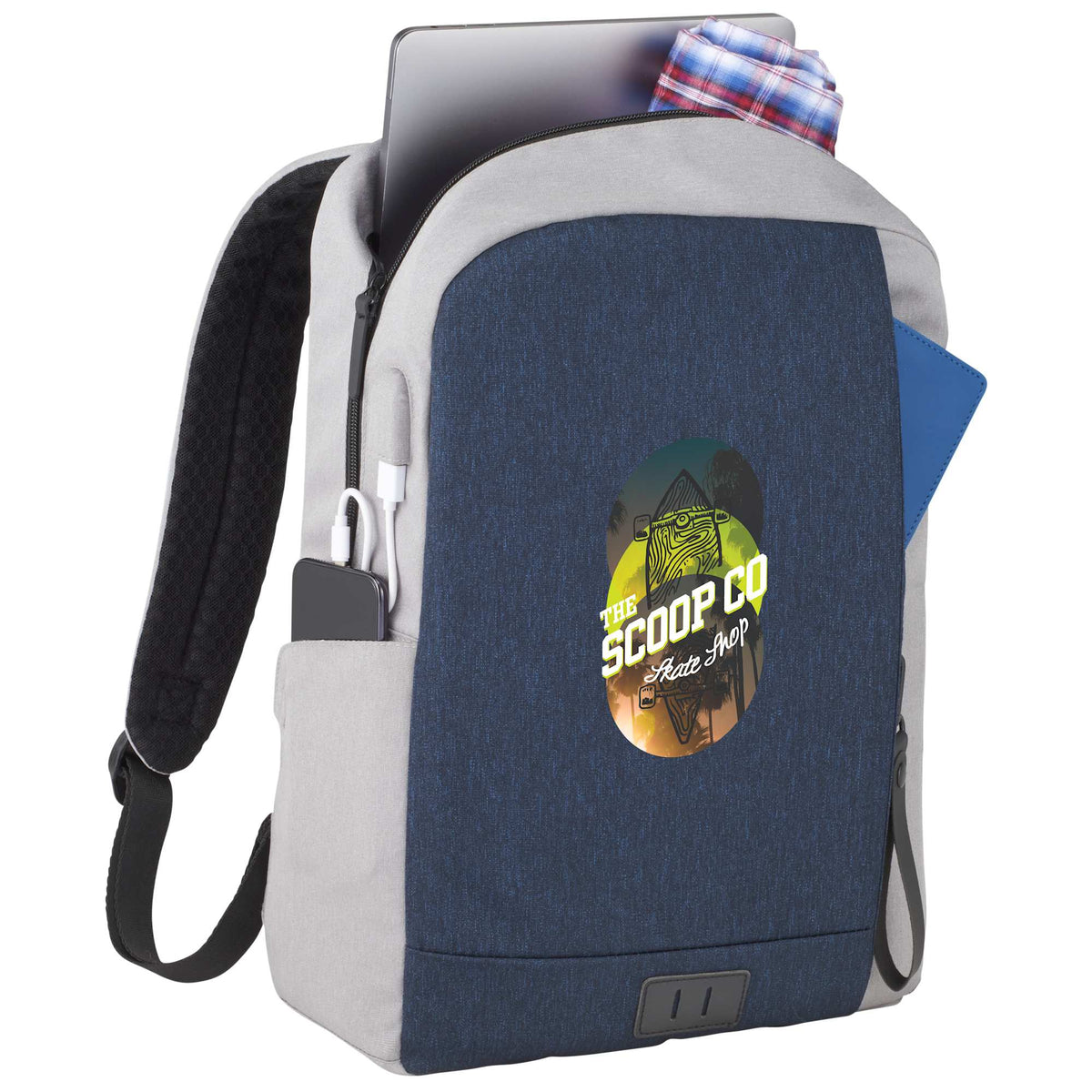 Whitby Slim Laptop Backpack with USB Port, 15 Inch Embroidery - Navy/Gray - Photo 2