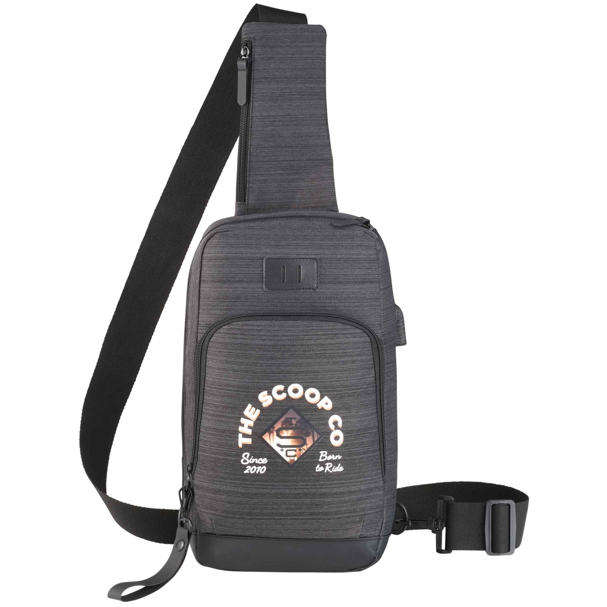 Whitby Sling Bag with USB Charging Port Debossing - Charcoal - Front 3