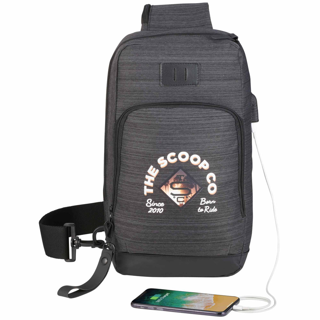 Whitby Sling Bag with USB Charging Port Transfer - Charcoal - Front