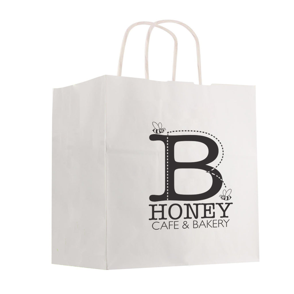 White Kraft Paper Shopping Bag, 10 x 10 Inches - White - Flexography