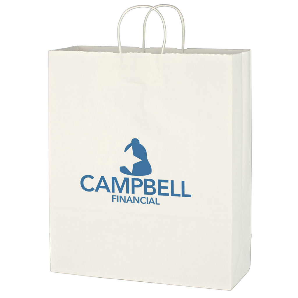 White Kraft Paper Shopping Bag, 16 x 19 Inches - White - Flexography