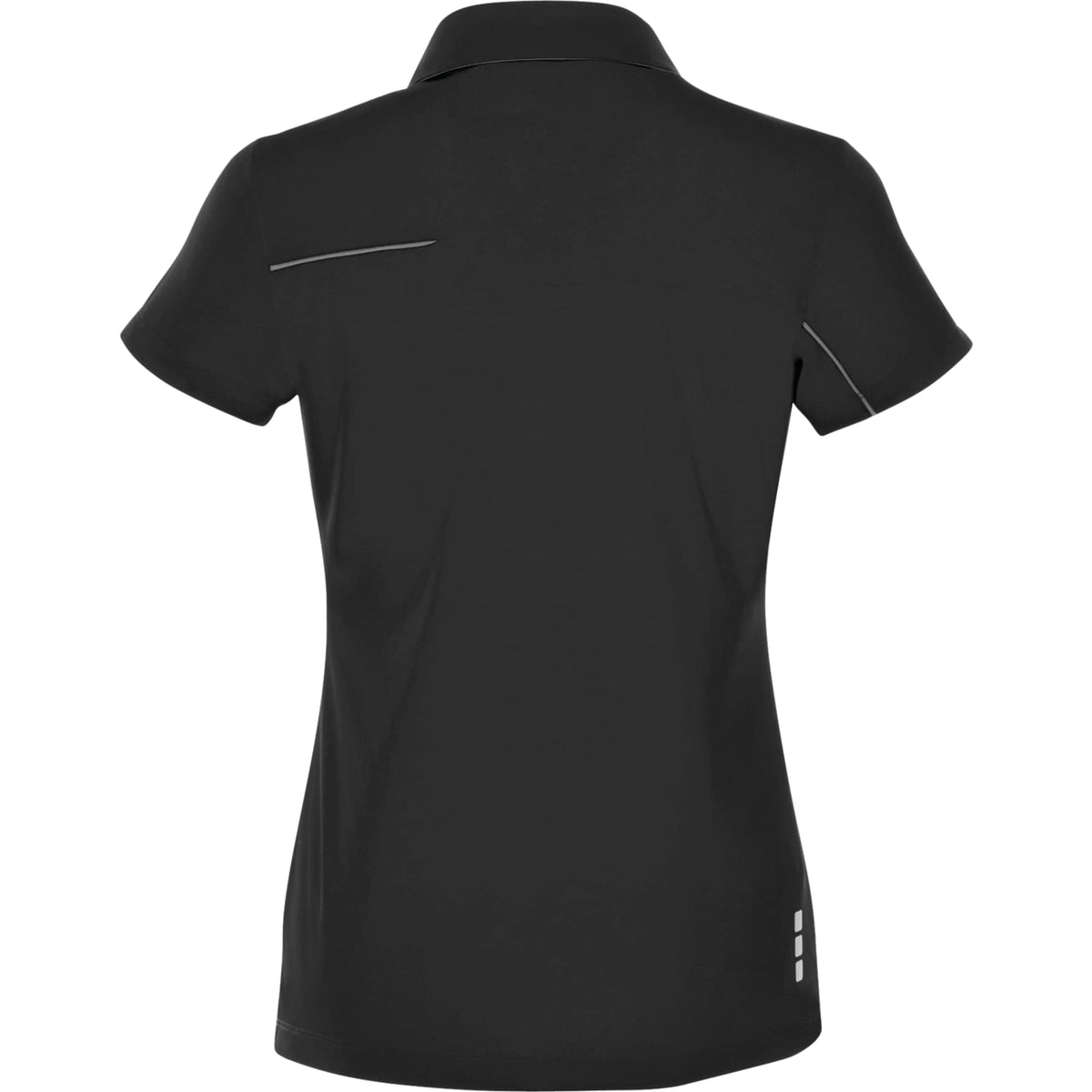 Wilcox Asymmetric Performance Polo for Women Transfer - Black/Steel Grey - Back Flat