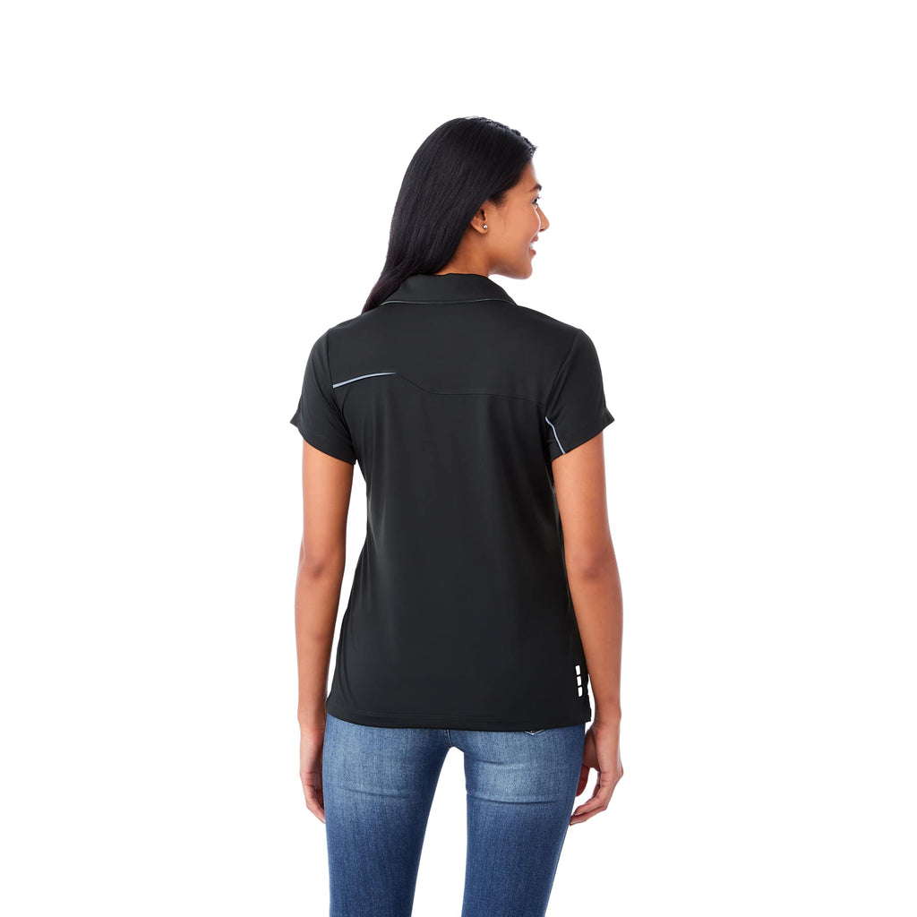 Wilcox Asymmetric Performance Polo for Women Transfer - Black/Steel Grey - Back On Model