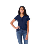 Wilcox Asymmetric Performance Polo for Women Transfer - Navy/Steel Grey - On Model