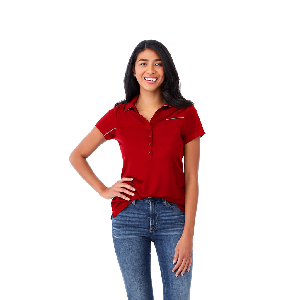 Wilcox Asymmetric Performance Polo for Women Transfer - Team Red/Steel Grey - On Model