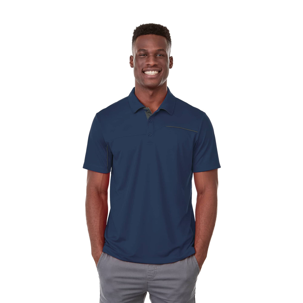 Wilcox Asymmetrical Performance Polo for Men Embroidery - Navy/Steel Grey - Front