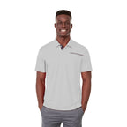 Wilcox Asymmetrical Performance Polo for Men Embroidery - White/Steel Grey - Front On Model