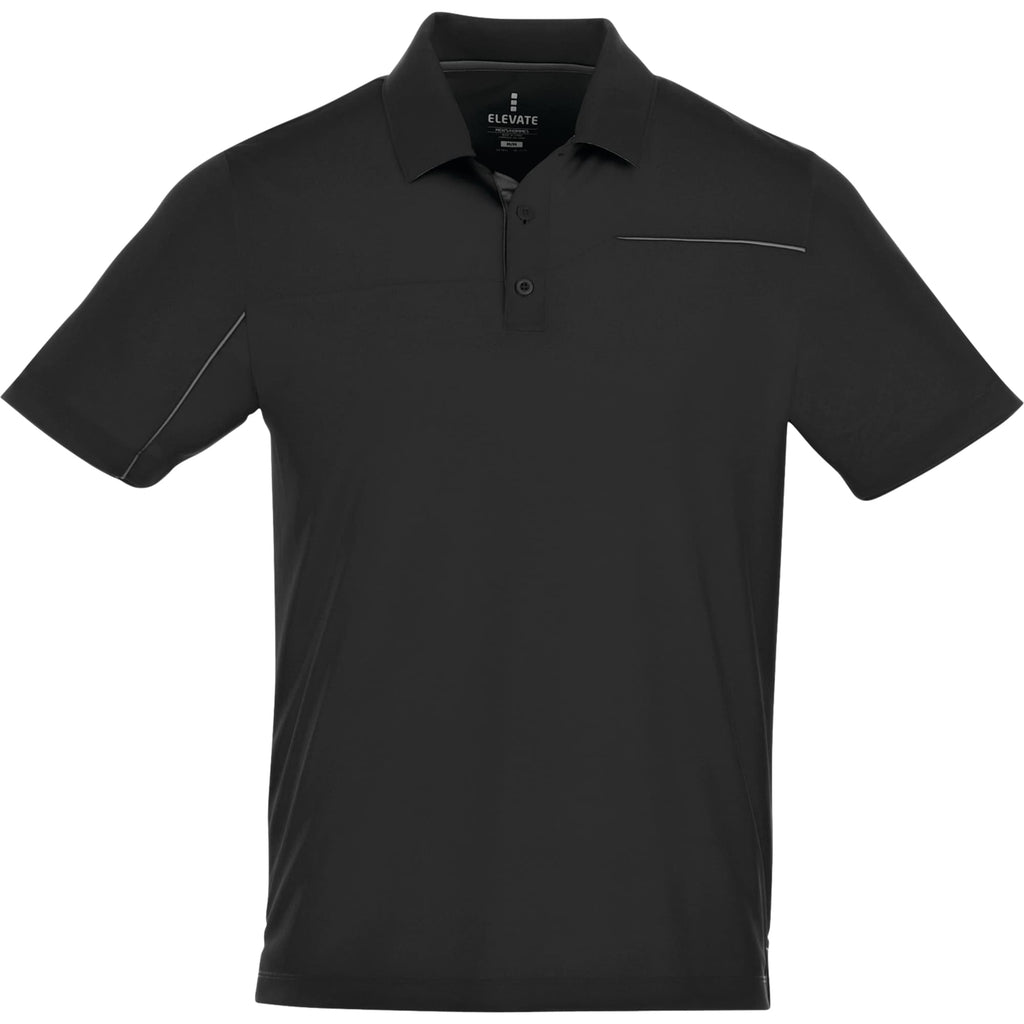 Wilcox Asymmetrical Performance Polo for Men Laser Engraving - Black/Steel Grey - Front Flat