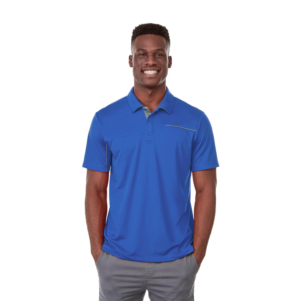 Wilcox Asymmetrical Performance Polo for Men Laser Engraving - Olympic Blue/Steel Grey - Front