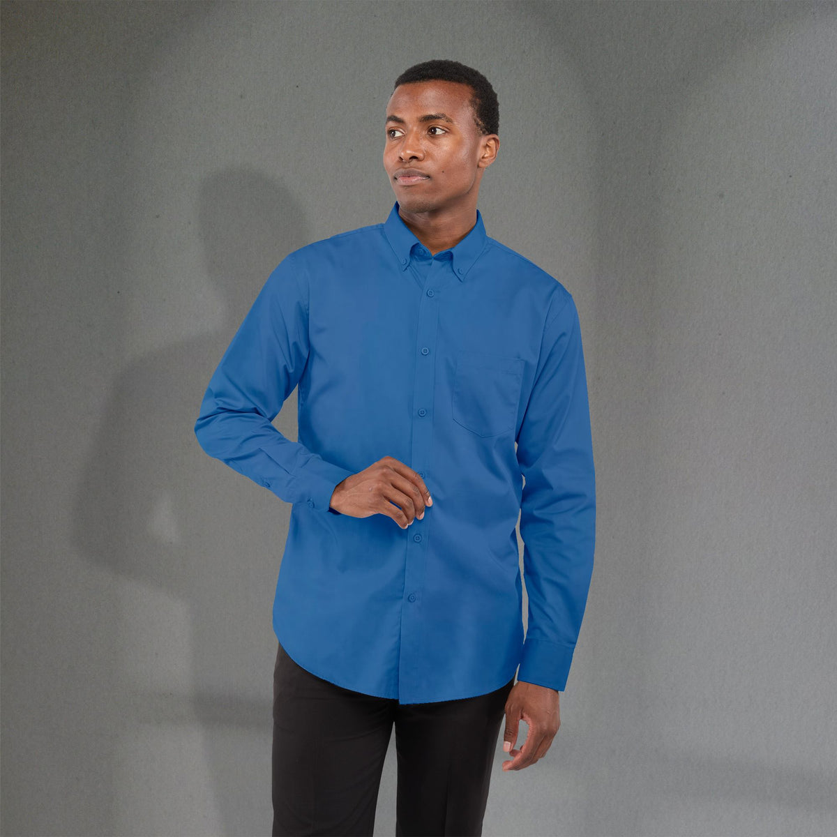 Wilshire Long Sleeve Twill Work Shirt for Men Embroidery - Blue - Front On Model 2