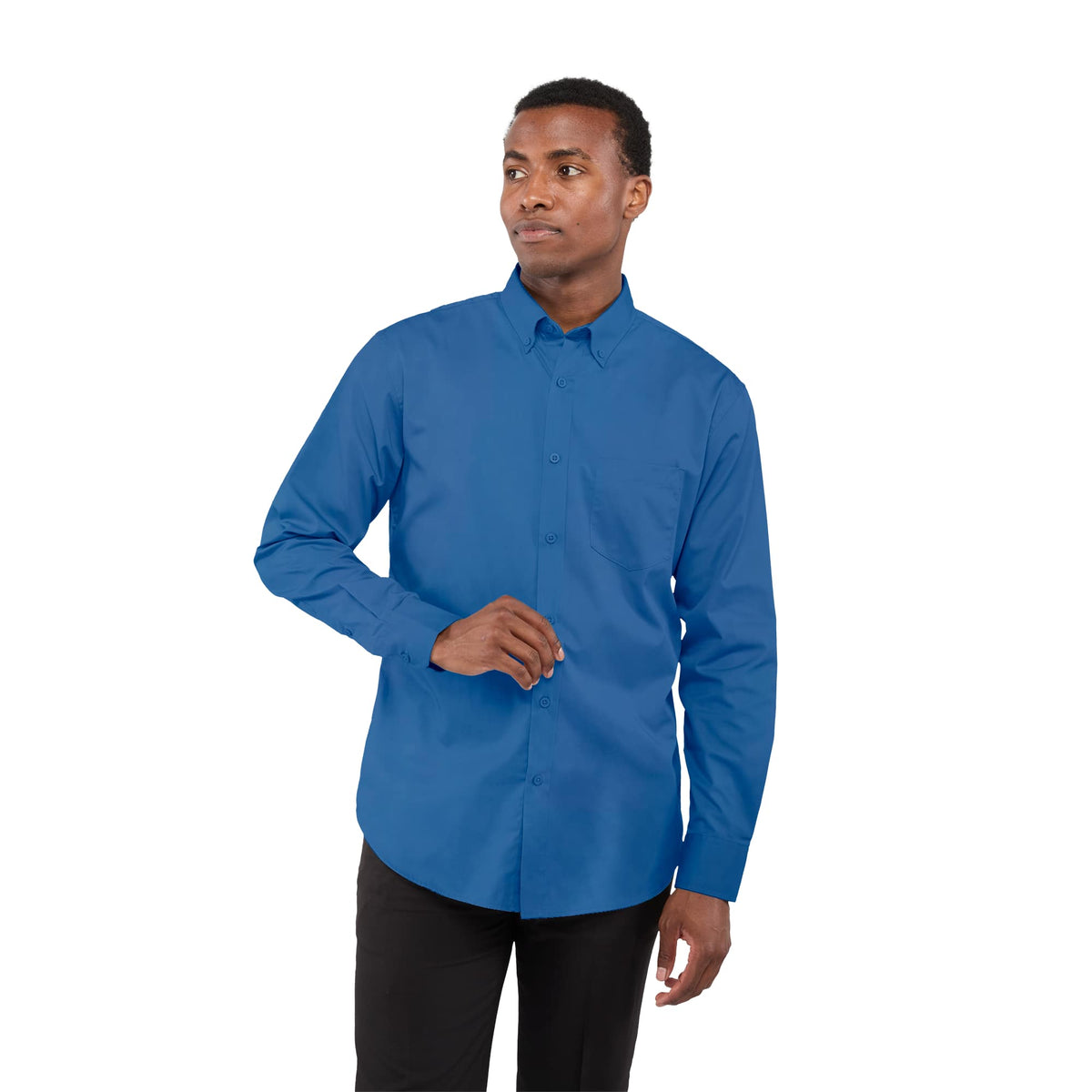 Wilshire Long Sleeve Twill Work Shirt for Men Embroidery - Blue - Front On Model