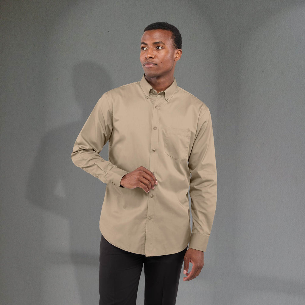 Wilshire Long Sleeve Twill Work Shirt for Men Embroidery - Desert Khaki - Front On Model 2