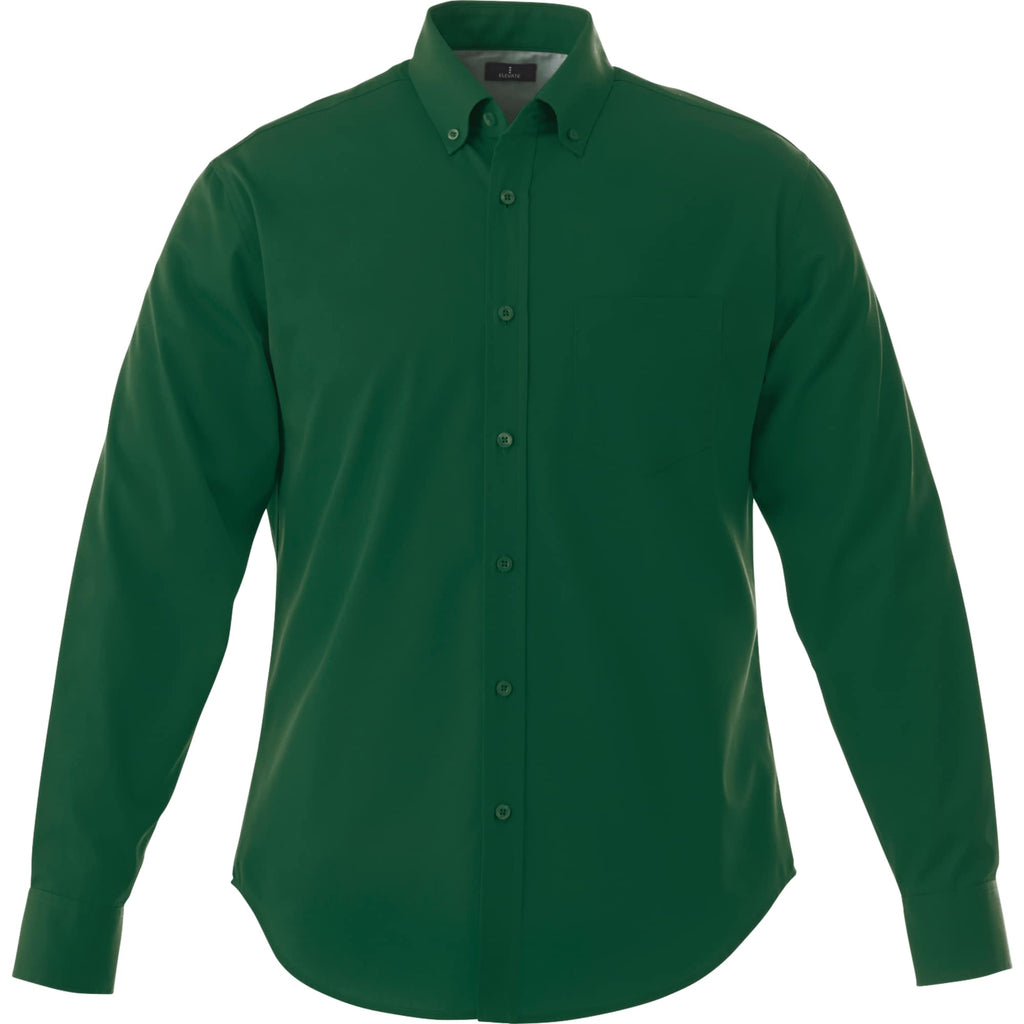 Wilshire Long Sleeve Twill Work Shirt for Men Embroidery - Forest Green - Front Flat