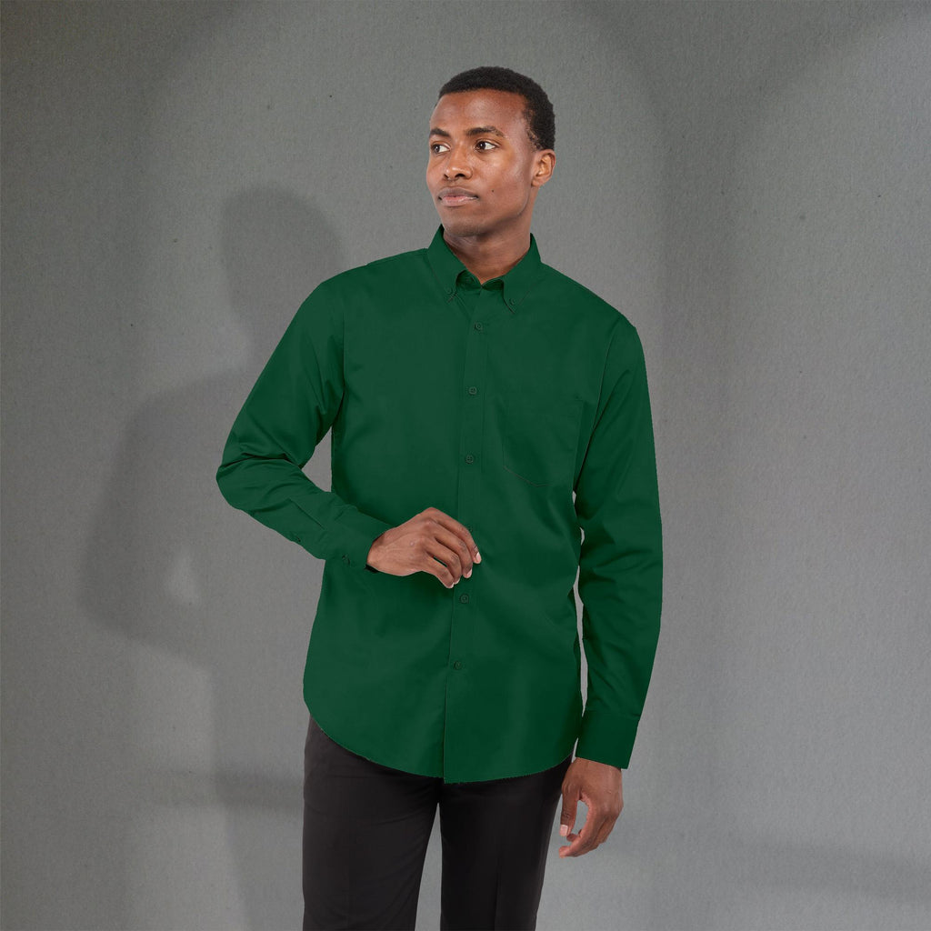 Wilshire Long Sleeve Twill Work Shirt for Men Embroidery - Forest Green - Front On Model 2