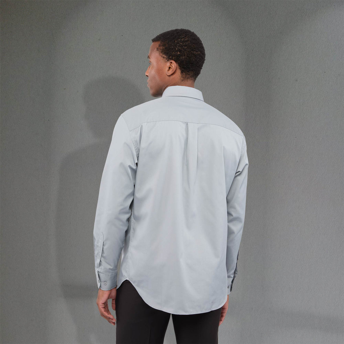 Wilshire Long Sleeve Twill Work Shirt for Men Embroidery - Grey - Back On Model