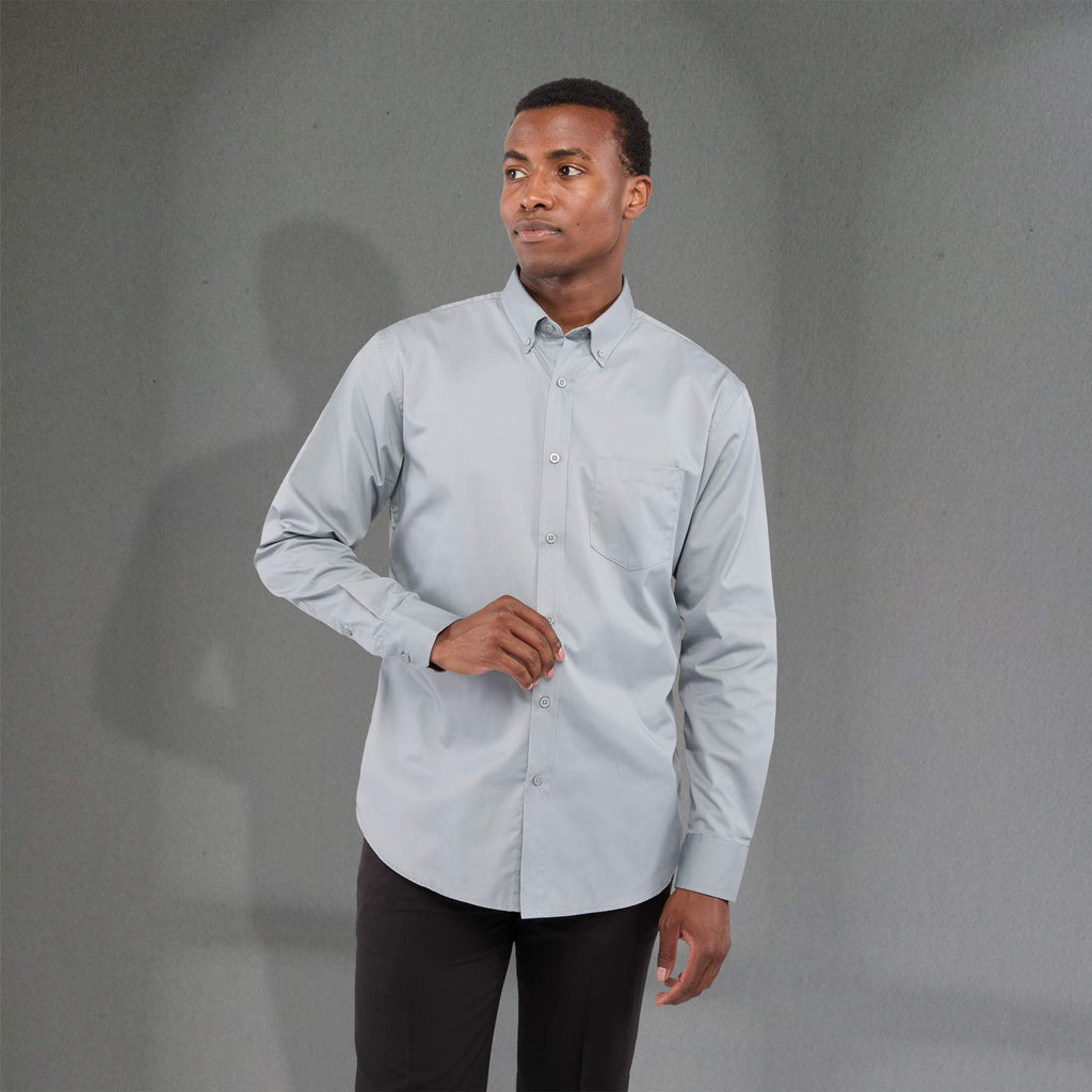 Wilshire Long Sleeve Twill Work Shirt for Men Embroidery - Grey - Front On Model 2