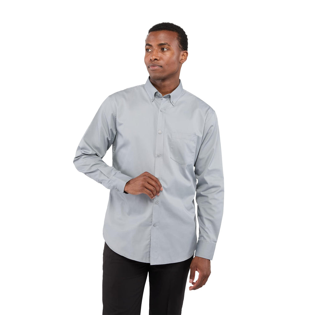 Wilshire Long Sleeve Twill Work Shirt for Men Embroidery - Grey - Front On Model