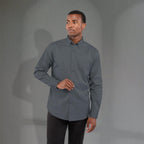 Wilshire Long Sleeve Twill Work Shirt for Men Embroidery - Grey Storm - Front On Model 2