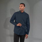 Wilshire Long Sleeve Twill Work Shirt for Men Embroidery - Navy - Front On Model 2