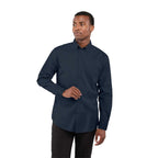 Wilshire Long Sleeve Twill Work Shirt for Men Embroidery - Navy - Front On Model
