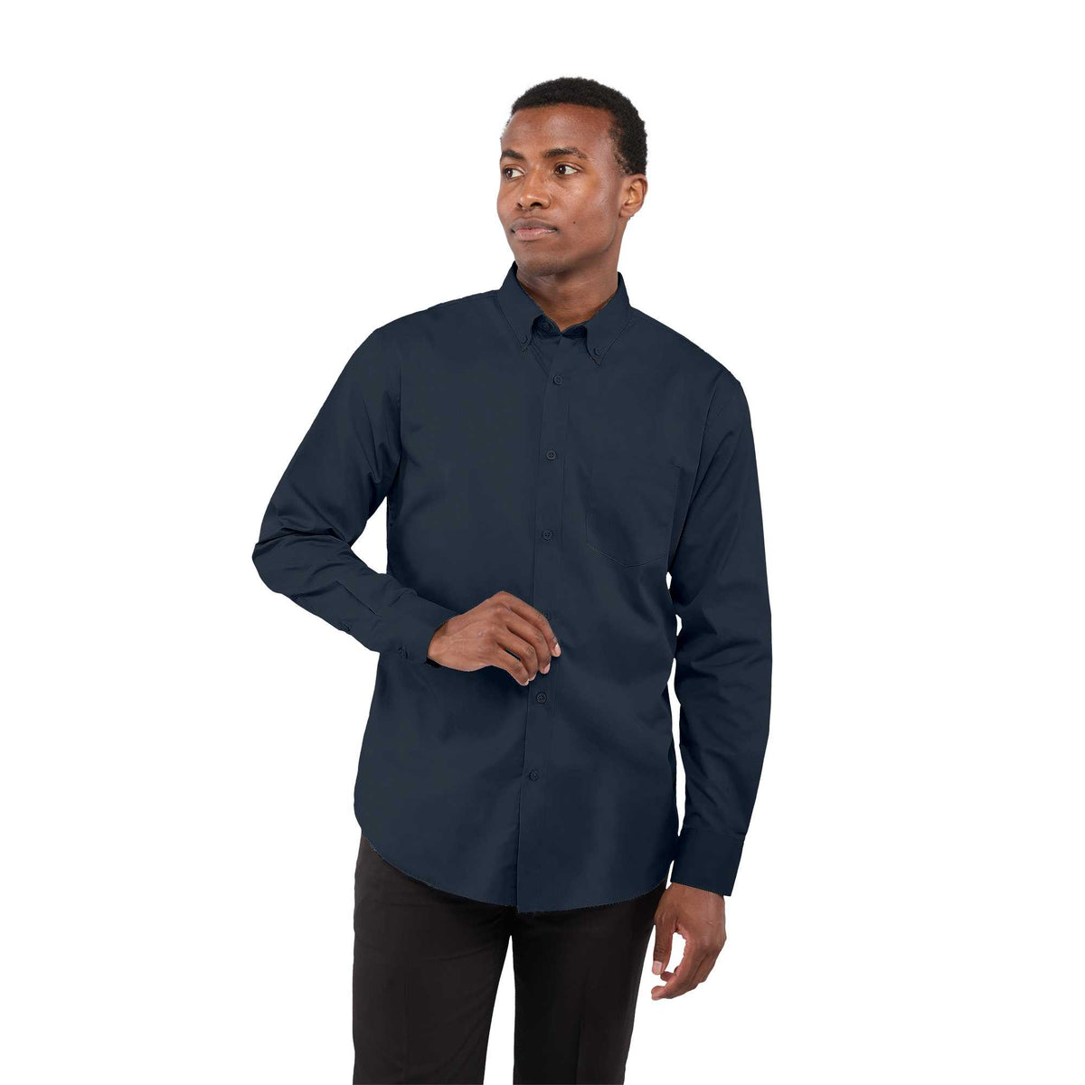 Wilshire Long Sleeve Twill Work Shirt for Men Embroidery - Navy - Front On Model