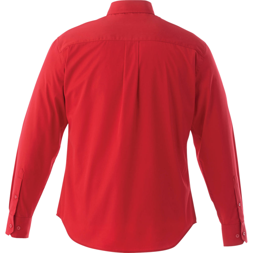 Wilshire Long Sleeve Twill Work Shirt for Men Embroidery - Team Red - Back Flat