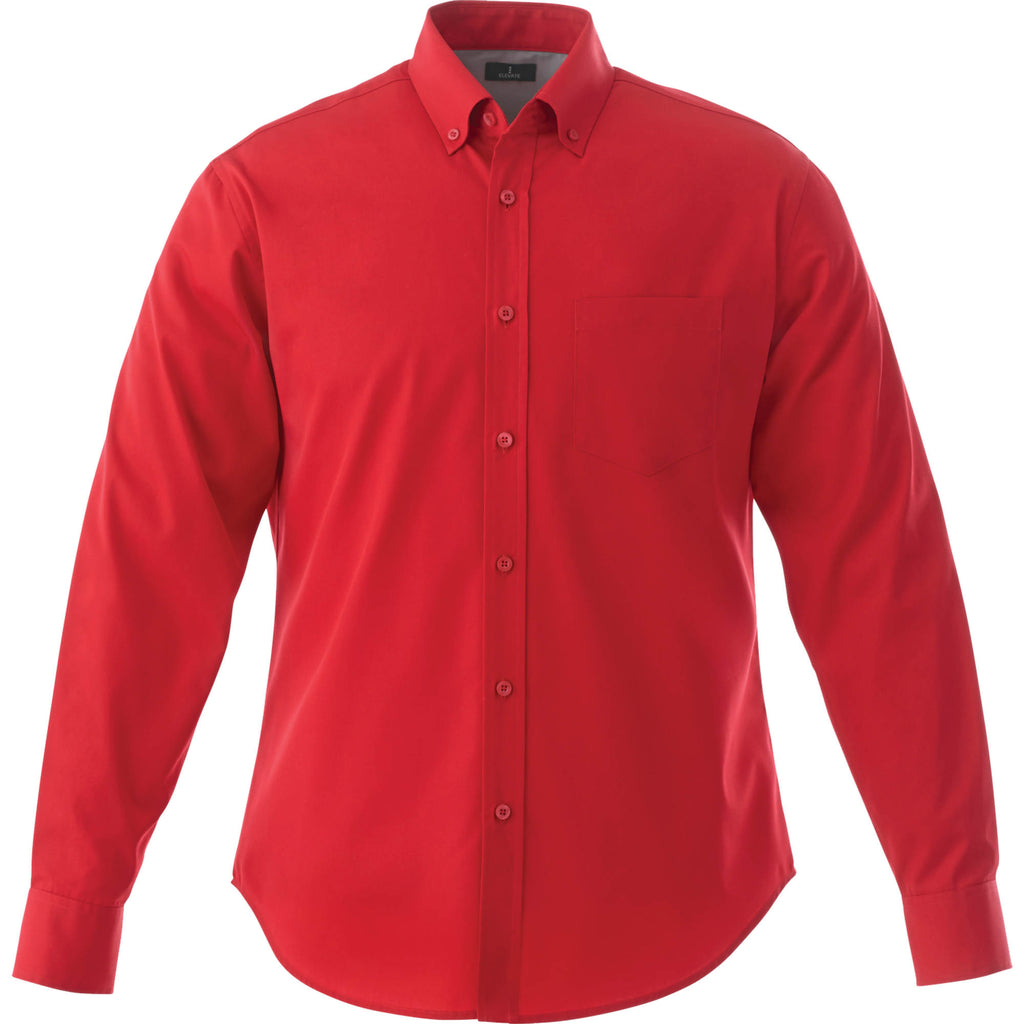 Wilshire Long Sleeve Twill Work Shirt for Men Embroidery - Team Red - Front Flat