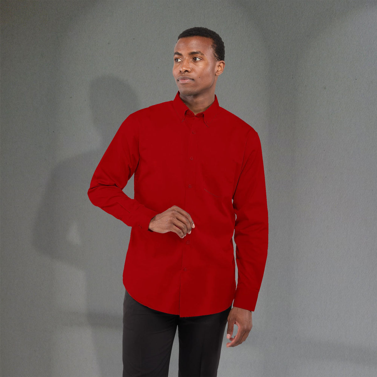 Wilshire Long Sleeve Twill Work Shirt for Men Embroidery - Team Red - Front On Model 2