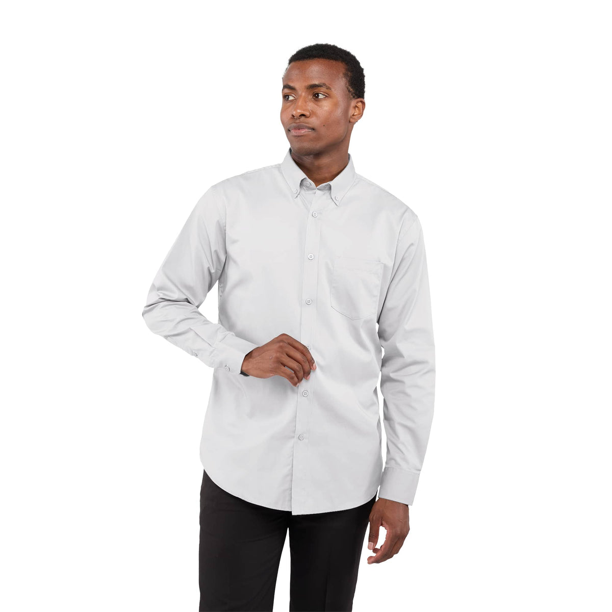 Wilshire Long Sleeve Twill Work Shirt for Men Embroidery - White - Front On Model