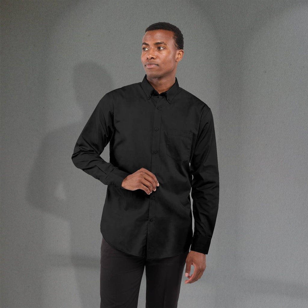 Wilshire Long Sleeve Twill Work Shirt for Men Transfer - Black - Front On Model 2