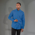 Wilshire Long Sleeve Twill Work Shirt for Men Transfer - Blue - Front On Model 2