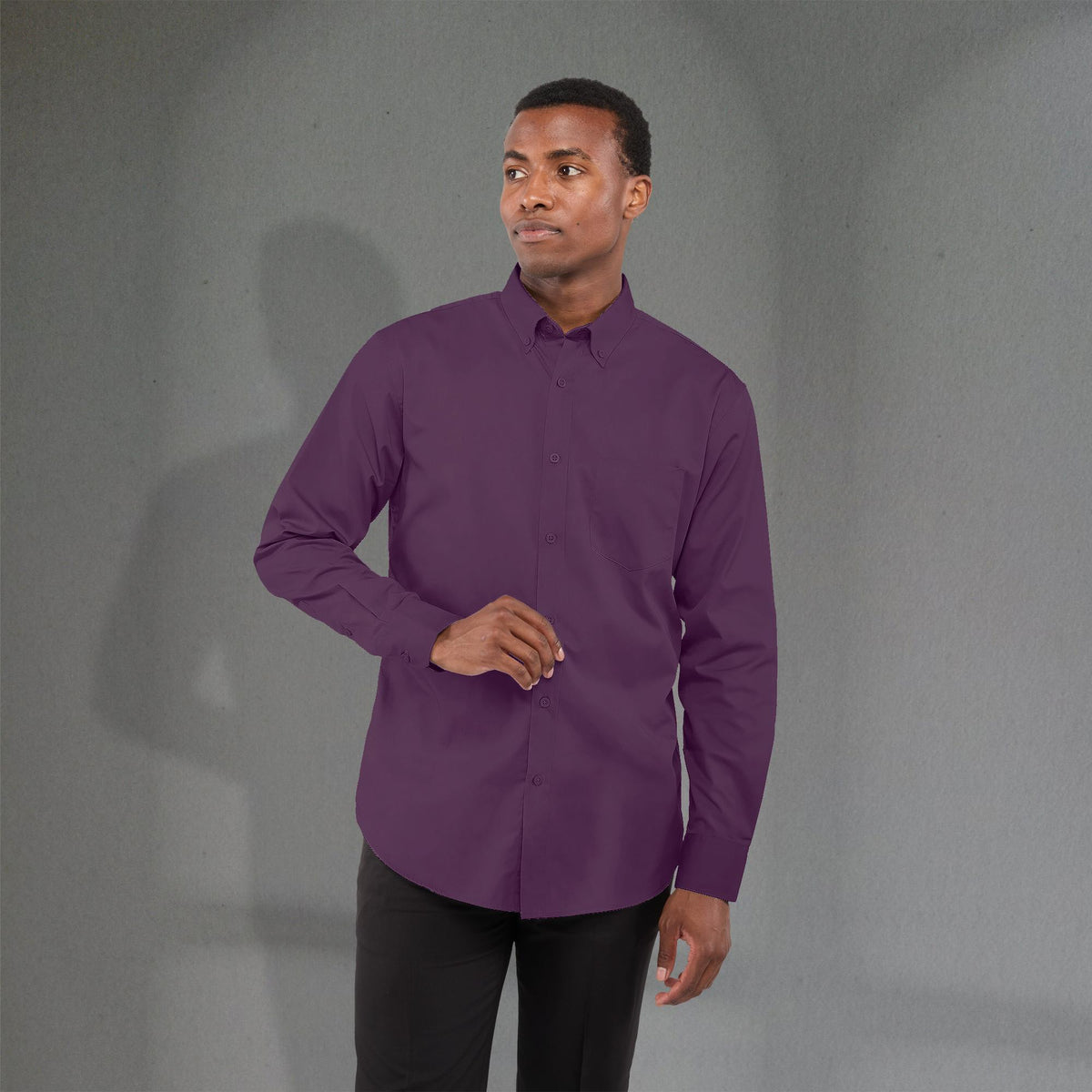 Wilshire Long Sleeve Twill Work Shirt for Men Transfer - Dark Plum - Front On Model 2