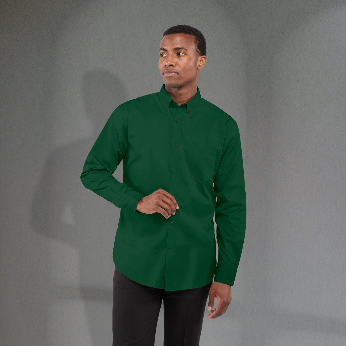 Wilshire Long Sleeve Twill Work Shirt for Men Transfer - Forest Green - Front On Model 2