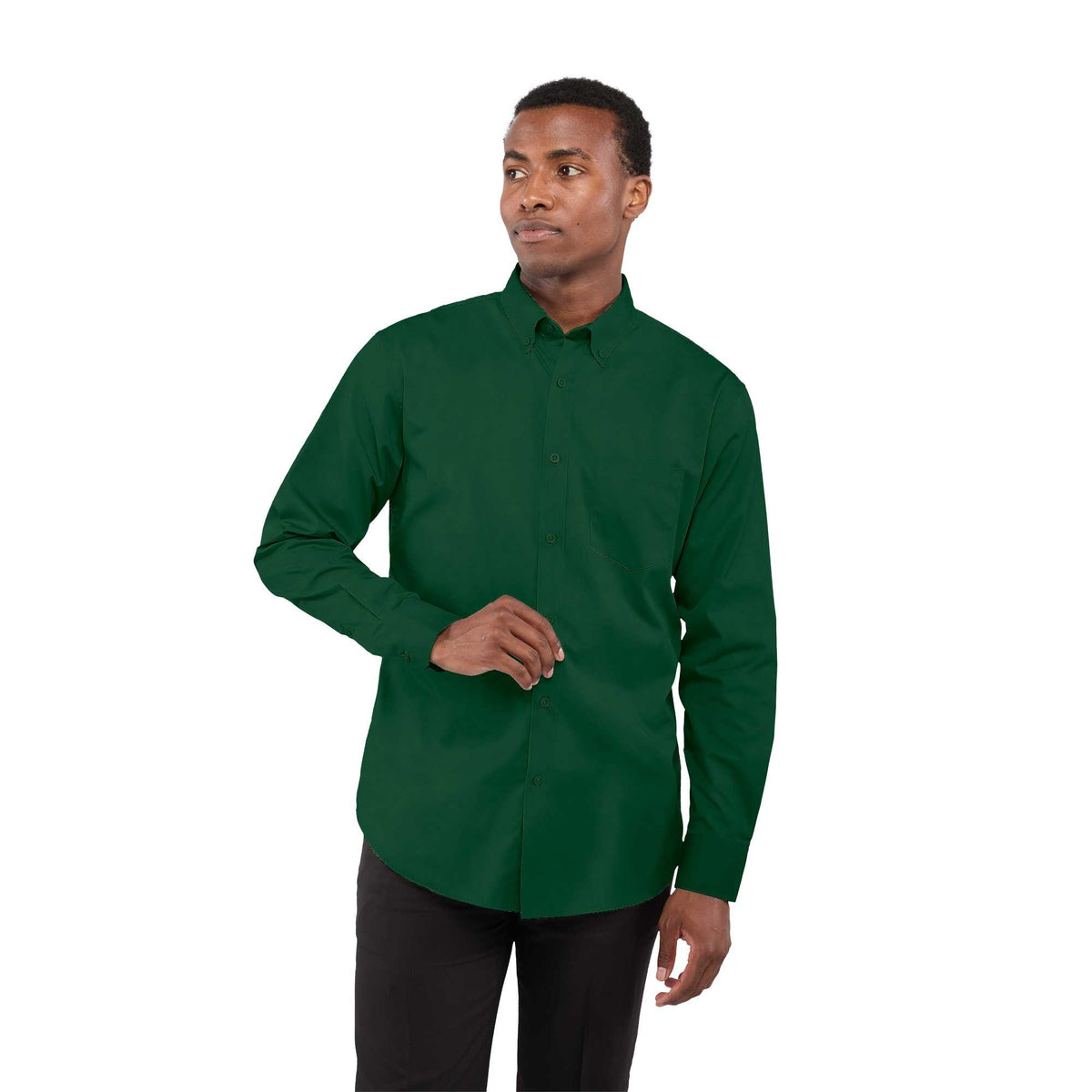Wilshire Long Sleeve Twill Work Shirt for Men Transfer - Forest Green - Front On Model