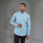 Wilshire Long Sleeve Twill Work Shirt for Men Transfer - Frost Blue - Front On Model 2