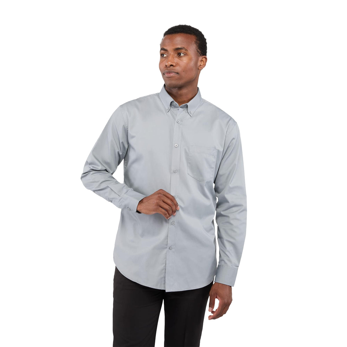 Wilshire Long Sleeve Twill Work Shirt for Men Transfer - Grey - Front On Model