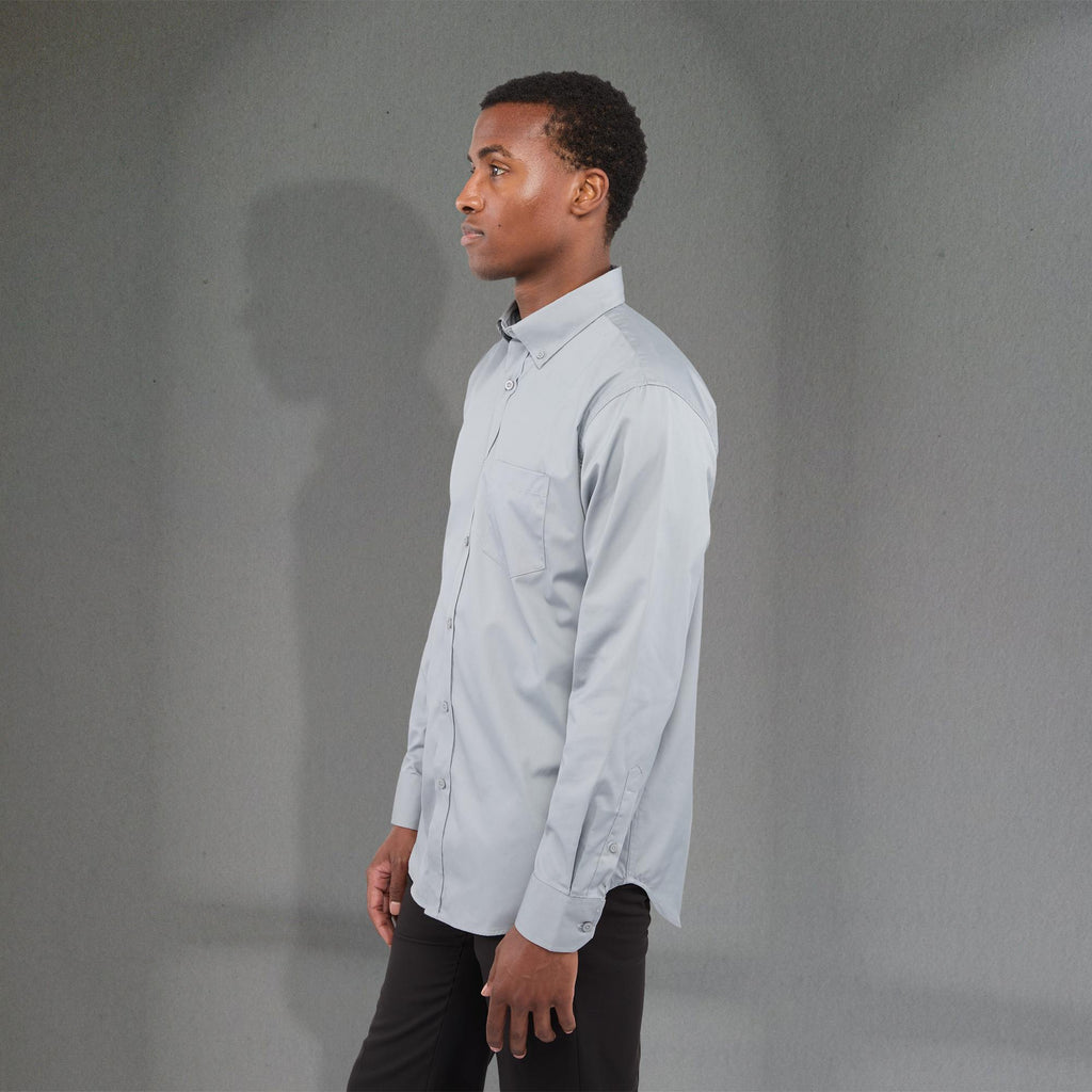 Wilshire Long Sleeve Twill Work Shirt for Men Transfer - Grey - Left Side On Model