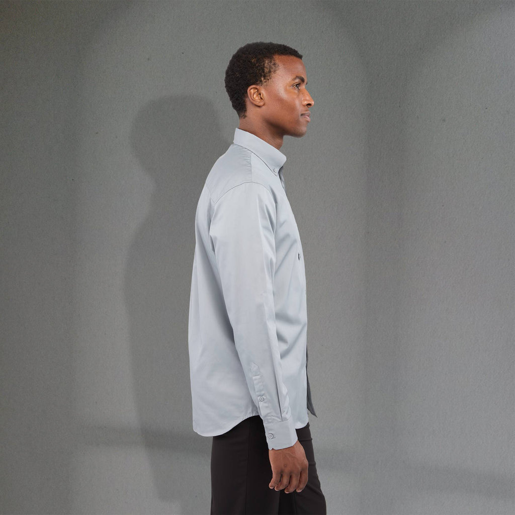 Wilshire Long Sleeve Twill Work Shirt for Men Transfer - Grey - Right Side On Model