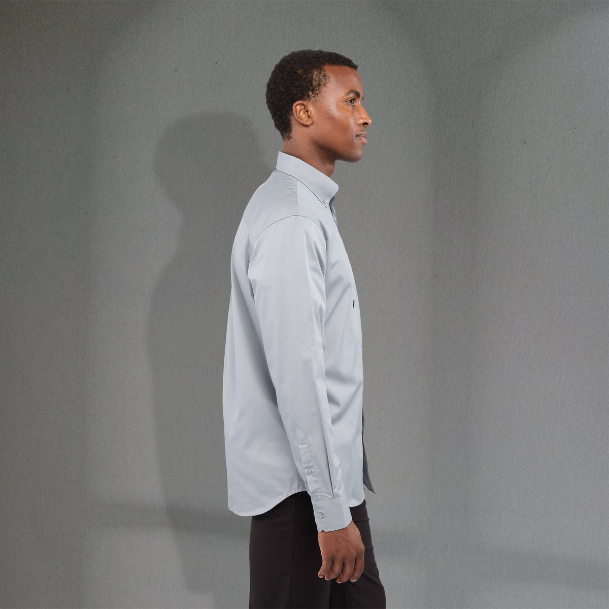 Wilshire Long Sleeve Twill Work Shirt for Men Transfer - Grey - Right Side On Model