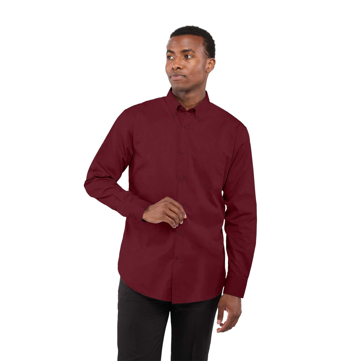 Wilshire Long Sleeve Twill Work Shirt for Men Transfer - Maroon - Front On Model