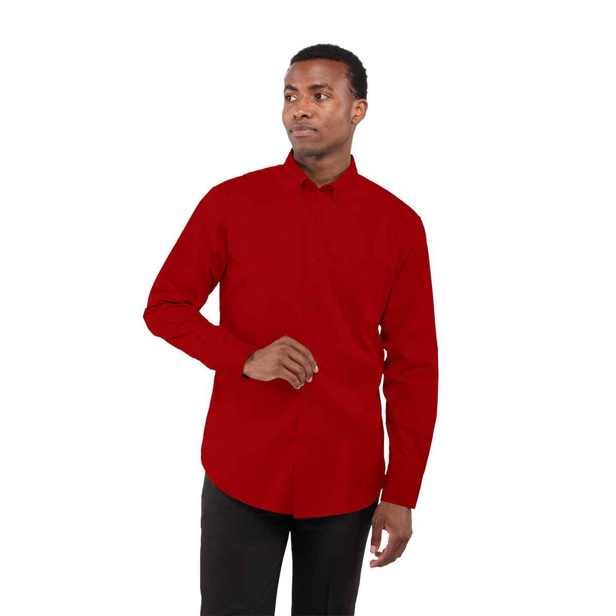 Wilshire Long Sleeve Twill Work Shirt for Men Transfer - Team Red - Front On Model