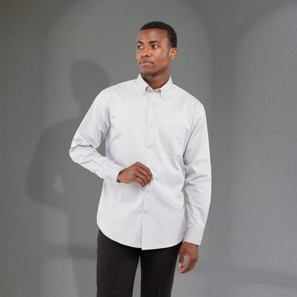 Wilshire Long Sleeve Twill Work Shirt for Men Transfer - White - Front On Model 2