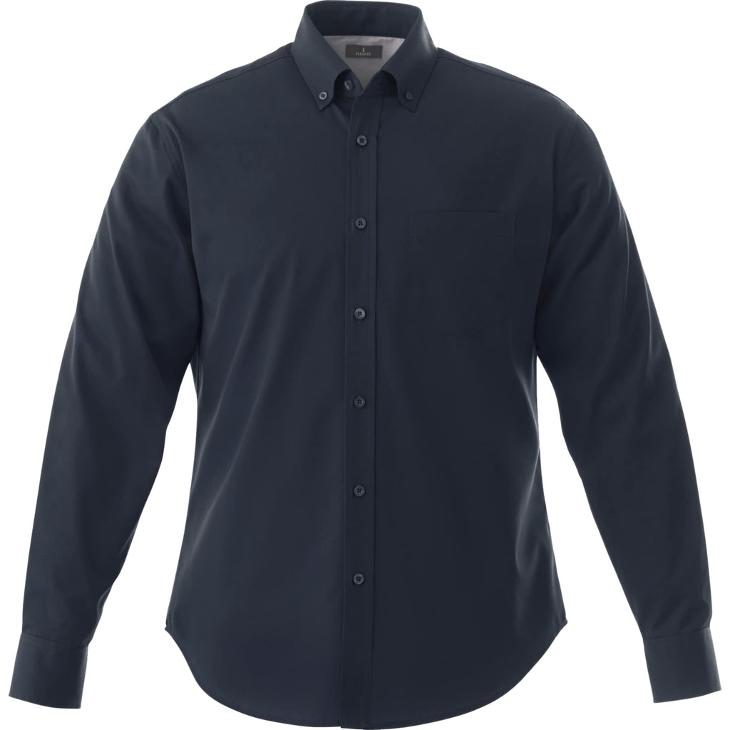 Wilshire Long Sleeve Twill Work Shirt for Tall Men Embroidery - Navy - Front Flat