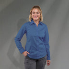 Wilshire Long Sleeve Twill Work Shirt for Women Embroidery - Blue - Front On Model