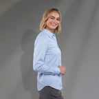 Wilshire Long Sleeve Twill Work Shirt for Women Embroidery - Frost Blue - Right Side On Model
