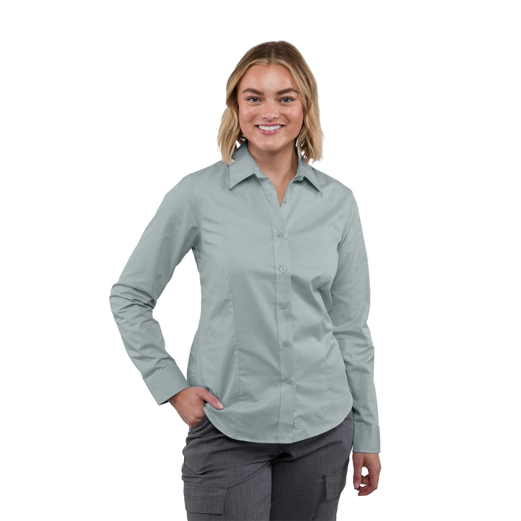 Wilshire Long Sleeve Twill Work Shirt for Women Embroidery - Grey - Front On Model