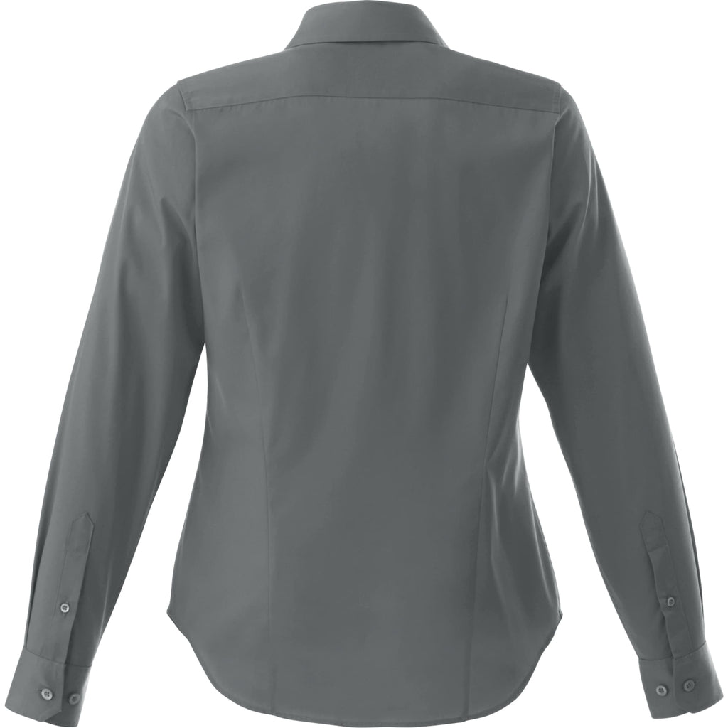 Wilshire Long Sleeve Twill Work Shirt for Women Embroidery - Grey Storm - Back Flat