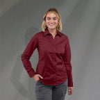 Wilshire Long Sleeve Twill Work Shirt for Women Embroidery - Maroon - Front On Model 2