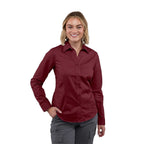 Wilshire Long Sleeve Twill Work Shirt for Women Embroidery - Maroon - Front On Model